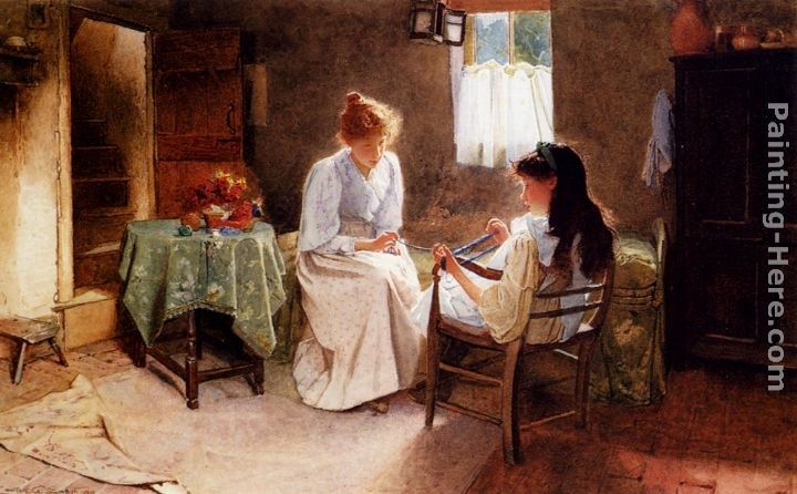 Carlton Alfred Smith Two Girls In An Interior Winding A Skein Of Wool